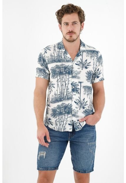 Camisa Estampada Tipo Bowling Para Hombre