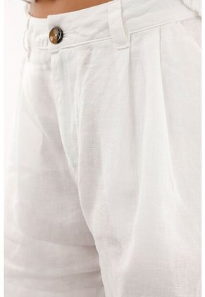 Tennis Bermuda Blanca Tiro Alto En 100% Lino Para Mujer