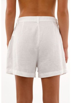 Tennis Bermuda Blanca Tiro Alto En 100% Lino Para Mujer