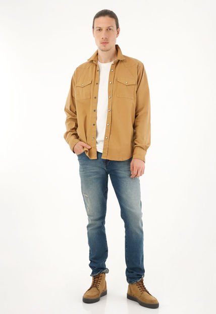 Camisa Café Manga Larga Para Hombre