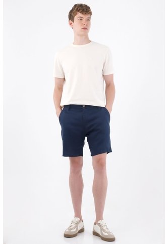 Tennis Bermuda Chino Fit Recto Con Bolsillos Diagonales De Lino Azul Marino Para Hombre Tennis