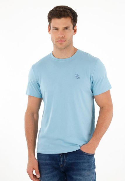 Camiseta Azul Básica Estampada Para Hombre