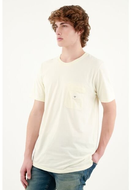 Camiseta Con Bolsillo De Parche Crudo Para Hombre