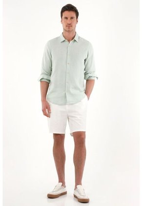 Tennis Camisa En 100% Lino Con Bordado Verde Para Hombre