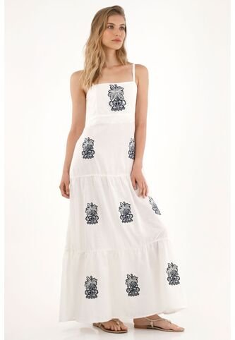 Tennis Vestido Largo Con Vuelo Y Apliques Bordados Crudo Para Mujer Tennis