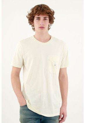 Camiseta Con Bolsillo De Parche Crudo Para Hombre