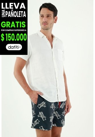 Pantaloneta De Baño Azul Estampada Tennis