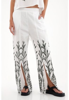 Tennis Pantalón Recto Con Efecto Bordado Blanco Para Mujer