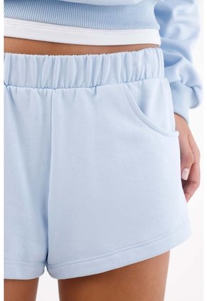 Tennis Bermuda Para Mujer En Algodón Azul Cielo Fit Relajado Con Pretina Elástica Ancha