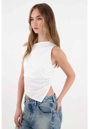 Tennis Camiseta Crop En Rib Blanca Para Mujer