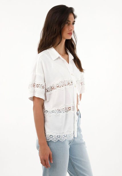 Camisa Manga Corta Con Cortes Decorativos Para Mujer