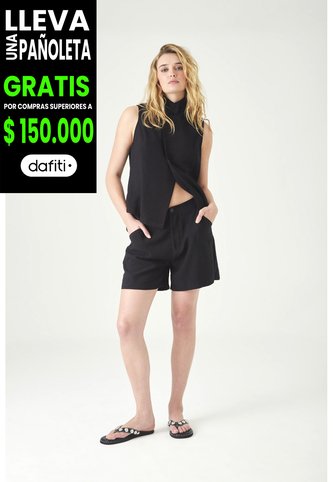 Tennis Bermuda Fit Relajado Con Bolsillos Laterales En Negra Para Mujer Tennis