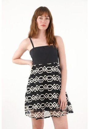 Tennis Vestido Corto Con Volumen Y Falda Tejida Negro Para Mujer