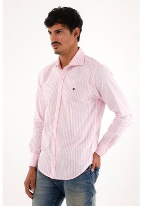 Camisa Rosada Manga Larga Con Diseño A Rayas Para Hombre
