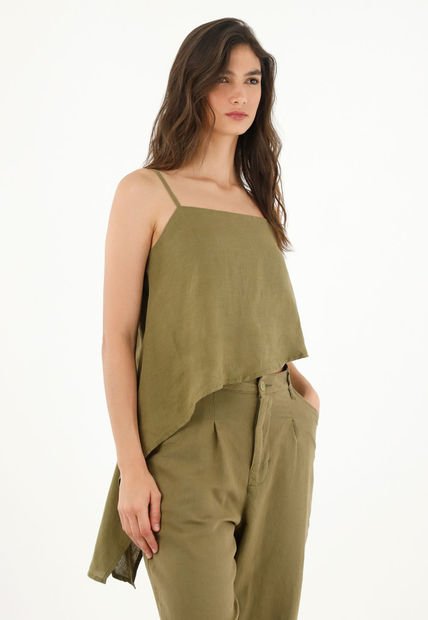 Camisa Verde En 100% Lino Para Mujer
