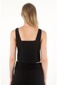Tennis Camisa Crop En 100% Lino Negra Para Mujer de Tennis