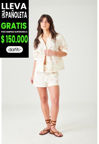 Tennis Bermuda Con Estampado Floral En Algodón Crema Para Mujer Tennis