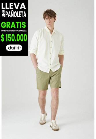 Tennis Bermuda Tradicional Con Bolsillos Diagonales En Algodón Verde Oliva Para Hombre Tennis