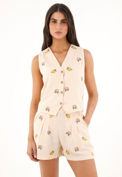 Chaleco Escote En V De Flores Bordadas Para Mujer