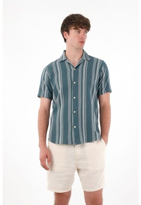 Tennis Camisa Tipo Bowling A Rayas De Ajuste Cómodo Para Hombre De Silueta Ajustada