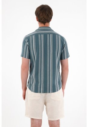 Tennis Camisa Tipo Bowling A Rayas De Ajuste Cómodo Para Hombre De Silueta Ajustada