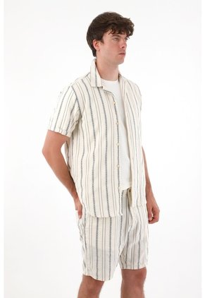 Tennis Camisa Tipo Bowling A Rayas De Acabado Suave Para Hombre Con Acabado Suave