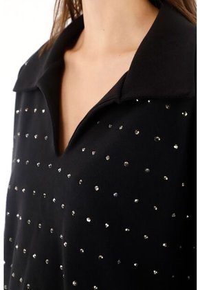 Tennis Buzo En Burda Con Aplique Brillantes Negro Para Mujer