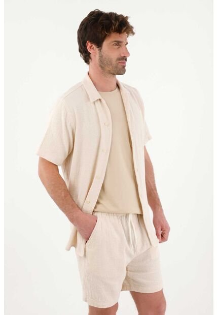 Tennis Bermuda Tipo Chino Con Textura Crudo Para Hombre