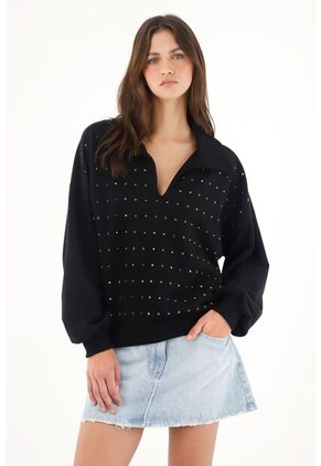 Tennis Buzo En Burda Con Aplique Brillantes Negro Para Mujer