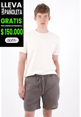 Tennis Bermuda De Ajuste Relajado Con Pretina Elástica Y Cordón En Lino Gris Para Hombre Tennis