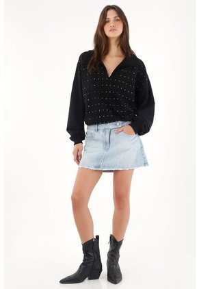 Tennis Buzo En Burda Con Aplique Brillantes Negro Para Mujer