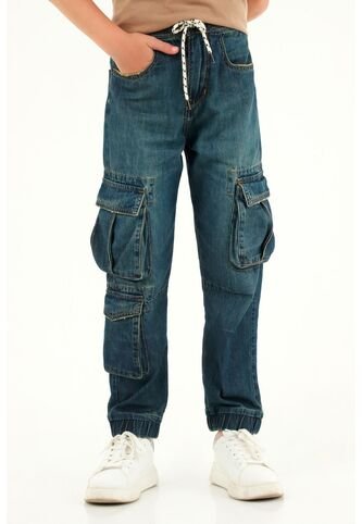 Pantalón Jogger Azul Con Bolsillos Cargo Para Niño Tennis