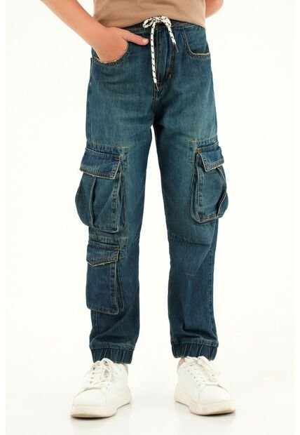 Pantalón Jogger Azul Con Bolsillos Cargo Para Niño