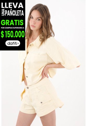 Tennis Bermuda Amplia De Tiro Corto Con Bolsillos De Tapa En Algodón Amarillo Pastel Para Mujer Tennis