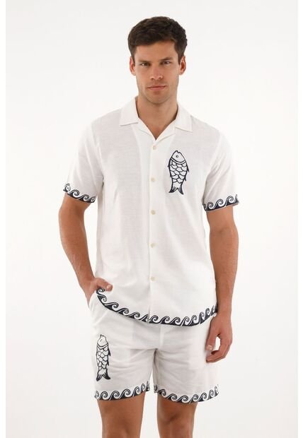 Tennis Camisa Manga Corta Con Estampado Localizado Crudo Para Hombre