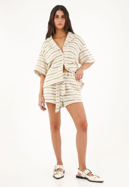 Camisa Tipo Bowling Con Diseño De Rombos Para Mujer