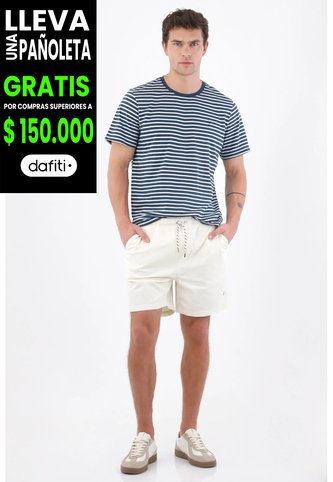 Tennis Bermuda Fit Relajado Con Cintura Elástica Y Cordón Trenzado De Algodón Crema Para Hombre Tennis
