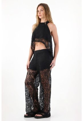 Tennis Camisa Amplia En Encaje Negra Para Mujer