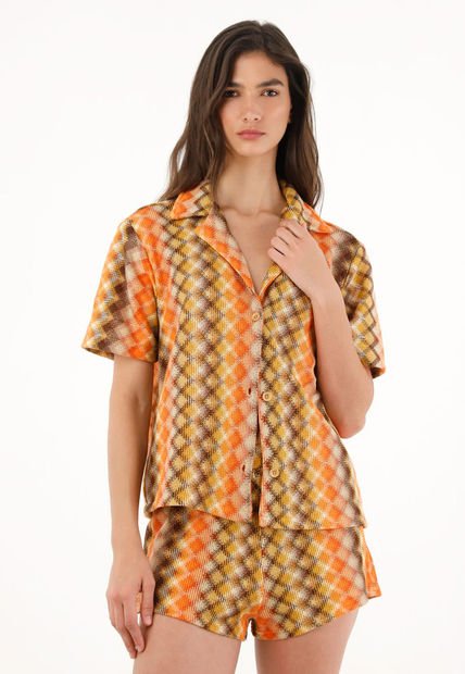 Camisa Tipo Bowling Manga Corta Para Mujer