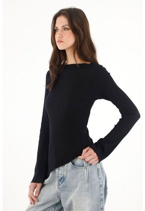 Tennis Camiseta Manga Larga Acampanada Negra Para Mujer