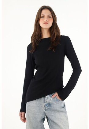 Tennis Camiseta Manga Larga Acampanada Negra Para Mujer