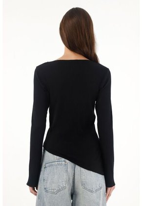 Tennis Camiseta Manga Larga Acampanada Negra Para Mujer