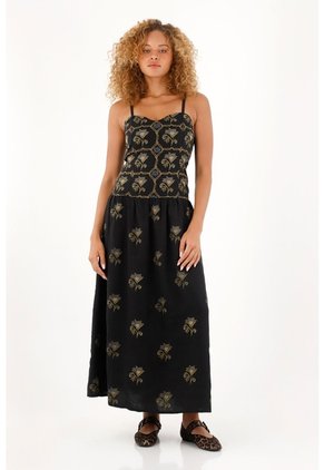 Tennis Vestido Largo En 100% Lino Con Estampado Para Mujer