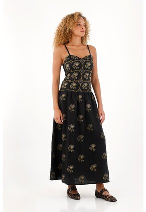 Tennis Vestido Largo En 100% Lino Con Estampado Para Mujer