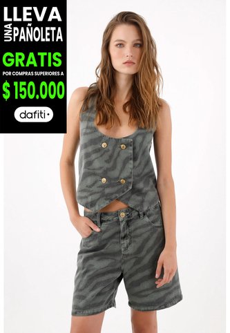 Tennis Bermuda Fit Relajado Con Estampado Cebra Verde Para Mujer Tennis