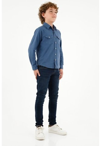 Camisa Azul Manga Larga Para Niño Tennis