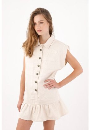 Tennis Vestido Corto Fit Relajado Con Volante En El Bajo En Algodón Crudo Para Mujer