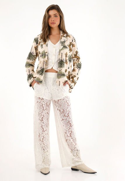 Blazer Con Estampado De Palmeras Y Tigres Para Mujer