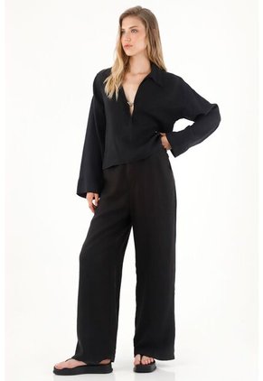 Tennis Camisa Negra Manga Larga 100% Lino Para Mujer