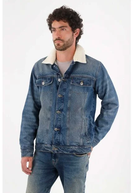 Tennis Abrigo Para Hombre Algodón Azul Fit Recto Con Borreguito